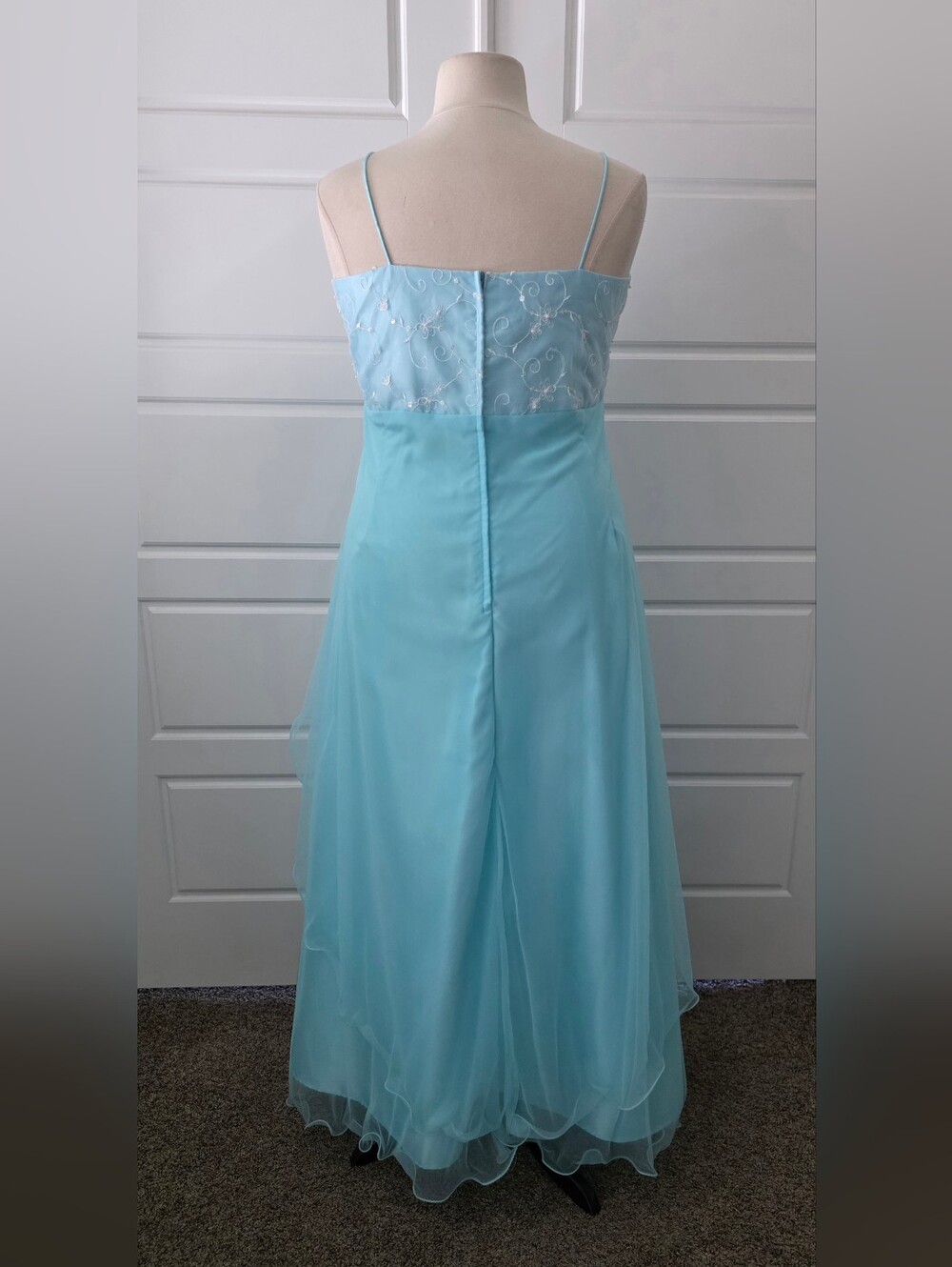 Blue A-line Chiffon Spaghetti Strap Formal Dress - Picture 4 of 7